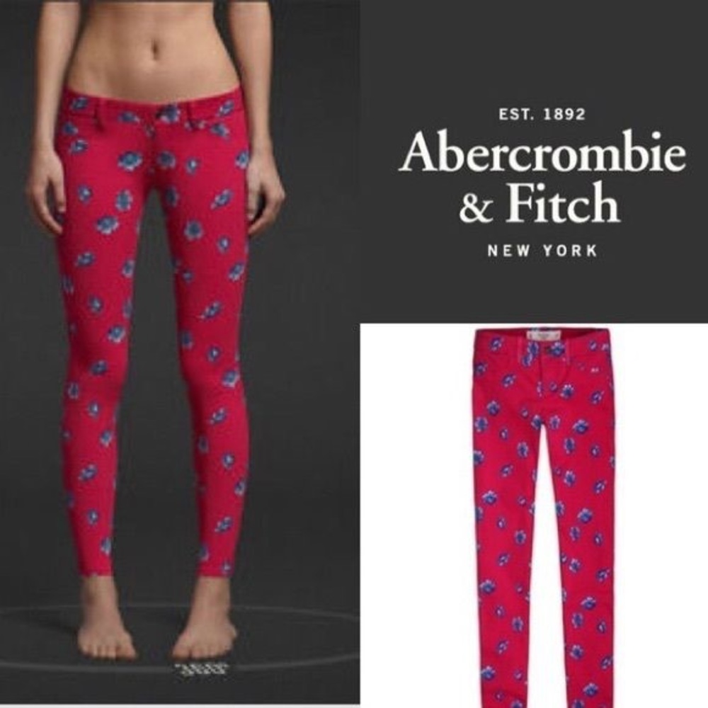 Abercrombie & Fitch Super Skinny Red Floral Jeans